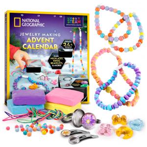 Calendário do Advento 2025 para Fazer Joias Multicolor, Crie 24+ Peças, Kit Artesanato Educativo, Contagem Regressiva National Geographic