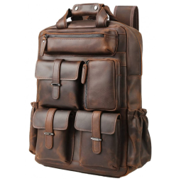 Mochila Masculina para Laptop de Couro, MASA KAWA, Marrom