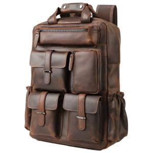 Mochila Masculina para Laptop de Couro, MASA KAWA, Marrom