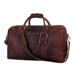 Bolsa de Viagem Masculina Clássica de Couro, AARON LEATHER GOODS VENDIMIA ESTILO, Marrom