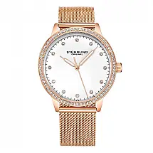 Relógio Feminino Stuhrling Dorset 3904, 38mm, Mostrador Branco e Rosa, Pulseira de Aço Inox Rosê com Fivela Charmosa