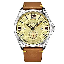 Relógio Masculino Stuhrling Aviator Quartz 43mm Marrom Couro Luxo Analógico