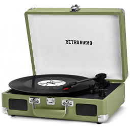 Toca-discos de Vinil Portátil Bluetooth 3 Velocidades em Maleta Verde Oliva RetroAudio