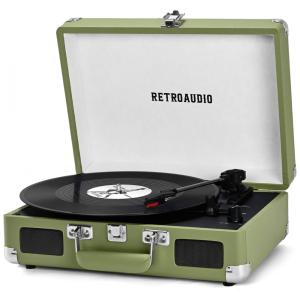 Toca-discos de Vinil Portátil Bluetooth 3 Velocidades em Maleta Verde Oliva RetroAudio