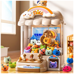 Máquina de Garra Eletrônica Marrom MSKOLER – Vending Machine Infantil Urso com 10 Mini Pelúcias, 20 Moedas, Som e Temporizador de 60s