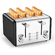 Torradeira Elétrica Whall, 4 Fatias, Aço Inoxidável, 6 Configurações Sombra, Prata 110V