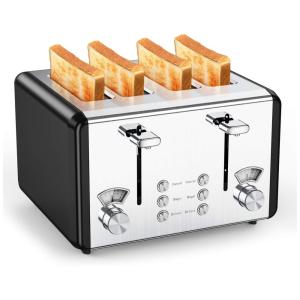 Torradeira Elétrica Whall, 4 Fatias, Aço Inoxidável, 6 Configurações Sombra, Prata 110V