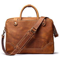 Leathfocus GW 9078 BC Bolsa, Pasta de Couro Masculina para Laptop, Marrom