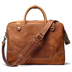 Leathfocus GW 9078 BC Bolsa, Pasta de Couro Masculina para Laptop, Marrom