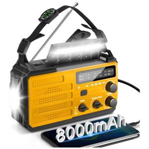 Rádio AM, FM, NOAA Carregador USB para Celular Solar Manivela Recarregável Lanterna SOS