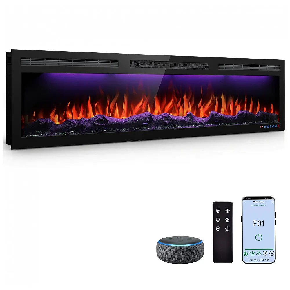 Lareira Elétrica de Embutir A44x152L com Controle por APP e Chamas Multicoloridas, 110V 1500W, Dreamflame, Preta