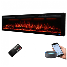 Lareira Elétrica de Embutir A44x152L com Controle por APP e Chamas Multicoloridas, 110V 1500W, Dreamflame, Preta