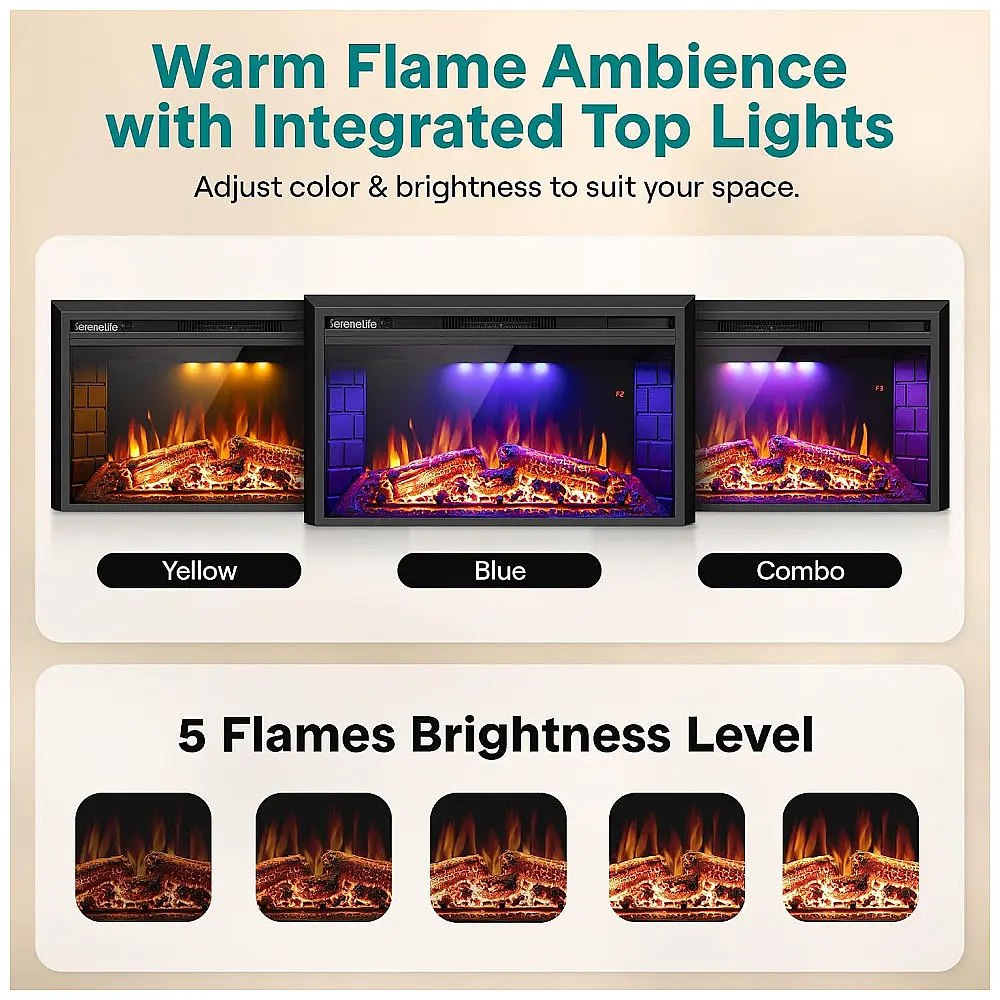 Lareira Elétrica de Embutir SereneLife SLFPE36WBK.5 91,4 cm Aquecimento 1.500W Wi-Fi Parede Sala — foto 3