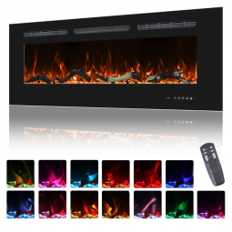 Lareira Elétrica de Embutir A44x106L com Temporizador e Chamas Realista, 110V 1500W, Oxhark, Preta