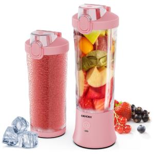Mini Liquidificador Portátil 590mL com Garrafa, 270W, OKHONY, Rosa