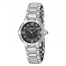 Relógio de pulso feminino Stuhrling Condessa Elite 338L com mostrador cinza, pulseira de aço inoxidável prateado e fivela dobrável - 33mm.