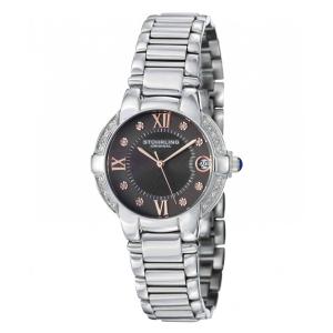 Relógio de pulso feminino Stuhrling Condessa Elite 338L com mostrador cinza, pulseira de aço inoxidável prateado e fivela dobrável - 33mm.