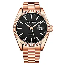 Relógio Stuhrling Lineage 42mm Masculino Mostrador Preto Pulseira Aço Inoxidável Rosé