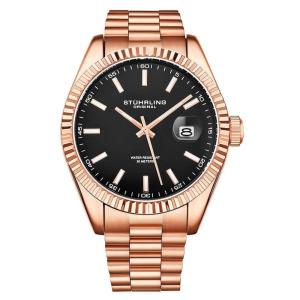 Relógio Stuhrling Lineage 42mm Masculino Mostrador Preto Pulseira Aço Inoxidável Rosé