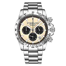 Relógio Cronógrafo Fórmula 42mm com Mostrador Marfim e Pulseira de Aço Inoxidável Prateado - Stuhrling.