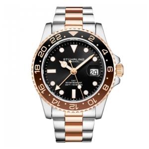 Relógio Meridian 3965 42mm, Mostrador Preto, Pulseira de aço Inoxidável Rosa, Stuhrling