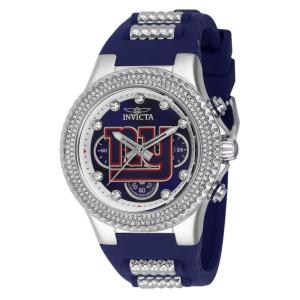 Relógio Feminino NFL New York Giants com Pulseira em Aço Inoxidável e Silicone, Invicta 42754, Azul e Prata