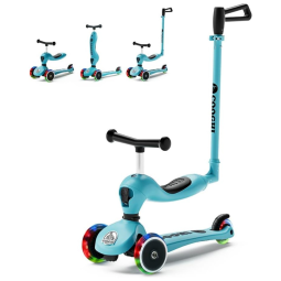Scooter Infantil 3 em 1 com Rodas Iluminadas, Assento e Haste Ajustáveis, Idade 1 a 5 Anos, COOGHI, Azul