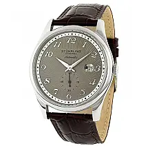 Relógio Automático Cuvette 44 171A Classic, Mostrador Cinza, Pulseira de Couro Marrom Escuro, 44mm, Prata.