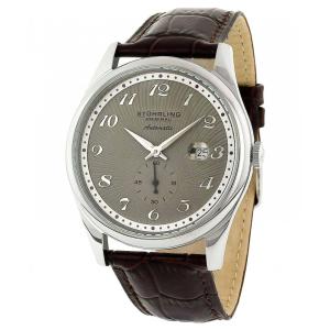 Relógio Automático Cuvette 44 171A Classic, Mostrador Cinza, Pulseira de Couro Marrom Escuro, 44mm, Prata.