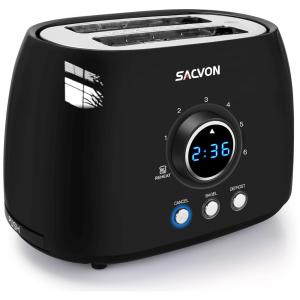 SACVON Torradeira de 2 Fatias c, Temporizador LED, 800W 110V, Preta