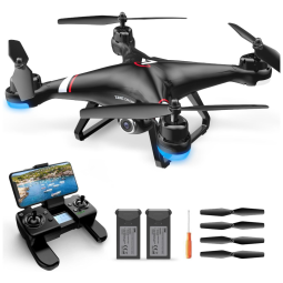 Drone com Câmera e Transmissão 5G FPV e 2 Baterias, TENSSENX, Preto