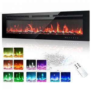 Lareira Elétrica EUHOMY de 127cm Embutida e Montada na Parede com Chama Colorida Ajustável, Aquecedor de Ambiente c/ Controle Remoto
