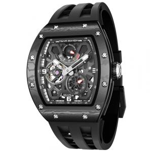 TSAR BOMBA Relógio Masculino Automático Luxo com Bisel em Fibra de Carbono e Cerâmica, Vidro de Safira e 50M à Prova d'Água