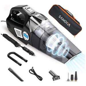 Aspirador de Pó Automotivo 12V Portátil e Recarregável com Acessórios e Estojo, SAMDIYA, Preto