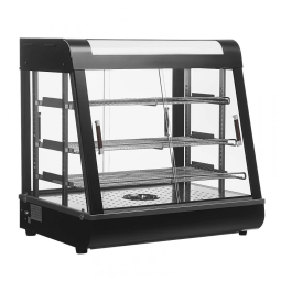 Aquecedor de Alimentos 3 Andares Whalefall Preto Aquecimento 3D Portas de Vidro Deslizantes Aço Inoxidável 69 cm para Buffet Restaurantes