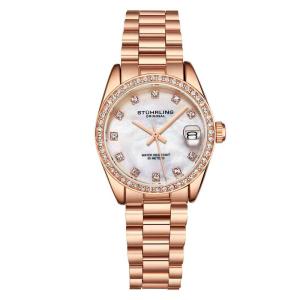 Relógio Feminino Stuhrling Lineage 3936, Mostrador Prateado, Pulseira Aço Inoxidável Rosa, Elegância e Durabilidade