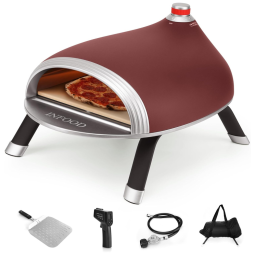 Forno de Pizza a Gás Portátil com Aquecimento Rápido e Uniforme, INFOOD, 5 Peças, Vermelho