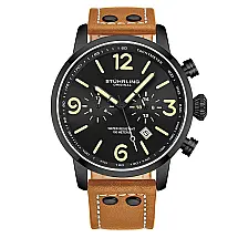 Relógio Masculino Stuhrling Aviador 45 mm, Pulseira Couro Preto e Fivela Tang - Estilo e Elegância