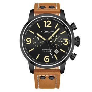 Relógio Masculino Stuhrling Aviador 45 mm, Pulseira Couro Preto e Fivela Tang - Estilo e Elegância