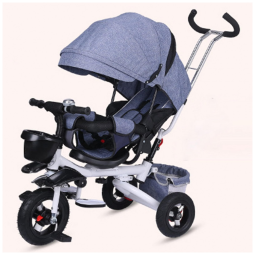 Triciclo Infantil 4 em 1 Dobrável com Alça, Dossel Removível e Assento Giratório para 1 a 6 Anos - HASMI Branco e Cinza