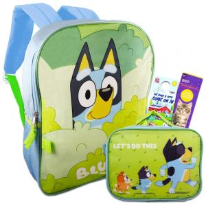 Mochila Escolar Infantil Bluey com Lancheira e Adesivos Divertidos para Crianças a Partir de 3 Anos, Azul