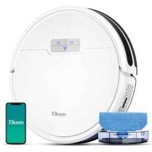 Aspirador de Pó Robô com Controle Remoto e Conexão via APP WIFI, 110V, Tikom G8000 Pro, Preto