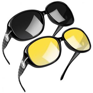 Óculos de Sol Feminino Polarizados com Proteção UV, Joopin C02, 2 Unidades, Preto e Preto Amarelo