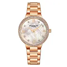 Relógio Feminino Stuhrling Carrara 38mm Mostrador Prateado Pulseira Aço Inoxidável Rosa Fivela Implantação