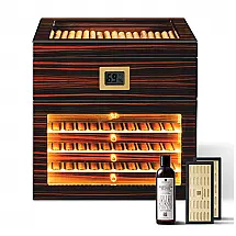 Humidor Gabinete Woodronic Ébano com LED para 100 Charutos Cedro Espanhol Higrômetro Digital
