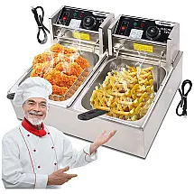 Fritadeira Elétrica Dupla Profissional 12 Litros de Capacidade, Aço Inoxidável, 110V 3000W, KGK, Prata