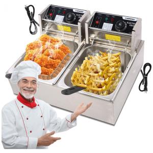 Fritadeira Elétrica Dupla Profissional 12 Litros de Capacidade, Aço Inoxidável, 110V 3000W, KGK, Prata