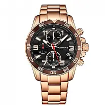 Relógio Cronógrafo Stuhrling Concorso 40mm Mostrador Preto Pulseira Aço Inoxidável Rosé
