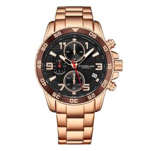 Relógio Cronógrafo Stuhrling Concorso 40mm Mostrador Preto Pulseira Aço Inoxidável Rosé