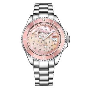 Relógio Stuhrling StarSea 39mm Feminino Mostrador Rosa Pulseira Aço Inoxidável Prateado